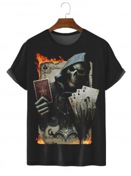 Men's Trendy New Poker & Skull Print T-Shirt