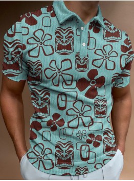 Men's Tiki Hibiscus Short Sleeve Polo Shirt