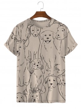 Men's Dog Print Crew Neck Casual Short Sleeve T-Shirt