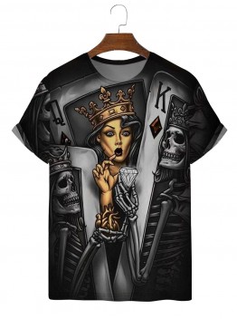 Men's Trendy New Crew Neck Poker Print T-Shirt