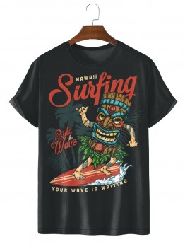 Men's Tiki Surfboard Illustration Short Sleeve T-Shirt