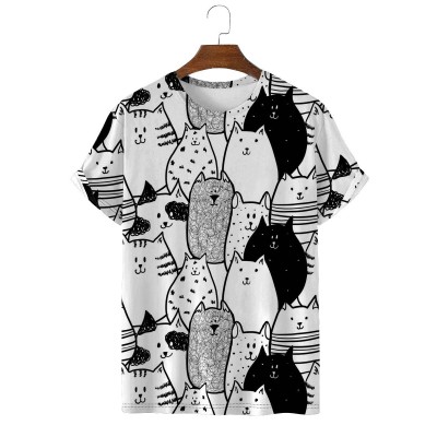 Men's Cat Print Casual Round Neck Short Sleeve T-Shirt