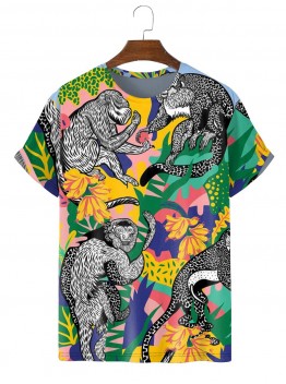 New Fashion Tropical Plant and Animal Print T-Shirt