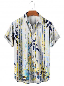 Men's Leaf Print Lapel Shirt 63455037X