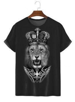 Men's Fashion New Cross and Lion Print T-Shirt