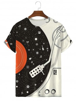 Men's Trendy Vintage Gramophone Print T-Shirt